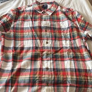 J. Crew Men's Casual Plaid Shirt - Red, Green, Cream